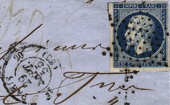 Timbre à date avec indication de la route