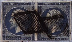 Oblitérations diverses sur 20c Napoléon III non dentelé