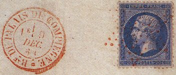 Timbre à date au type 17 avec mention : PALAIS DE COMPIEGNE