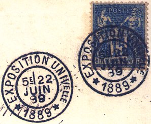 Timbre à date de l'exposition Universelle de 1889 avec mention : EXPOSITION UNIVelle * 1889 *