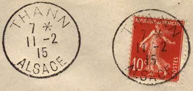 Timbre à date des bureaux de poste dans l'Alsace reconquise (1915)