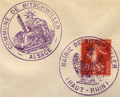 Timbre à date des bureaux de poste dans l'Alsace reconquise (1915)