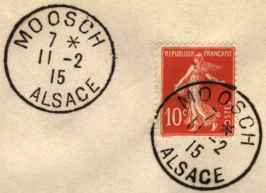 Timbre à date des bureaux de poste dans l'Alsace reconquise (1915)