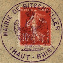 Timbre à date des bureaux de poste dans l'Alsace reconquise (1915)