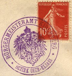Timbre à date des bureaux de poste dans l'Alsace reconquise (1915)