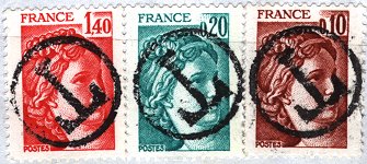 Timbre poste annulés en SUISSE par un cercle contenant la lettre T