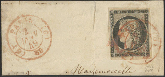 Oblitération de Janvier 1849- Timbre à date avec indication du bureau de quartier