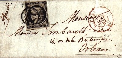 Oblitération de Janvier 1849 - Indicatif de bureau de quartier