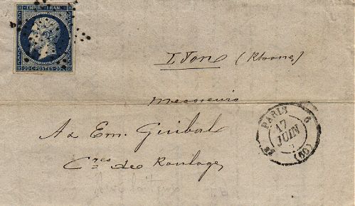 Timbre à date avec indication de la route