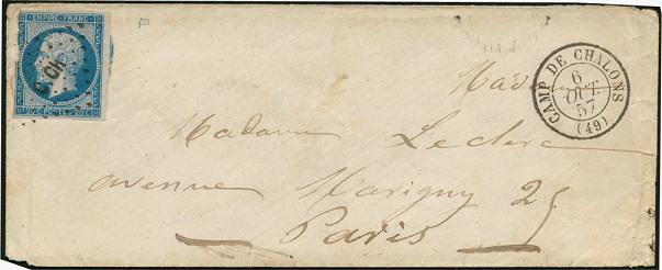 Timbre à date 15 avec mention : CAMPS DE CHALONS