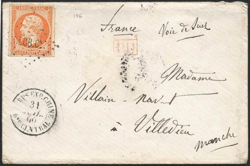Timbre à date au type 15 avec mention CORPS EXP CHINE BAU CENTRAL et lettre