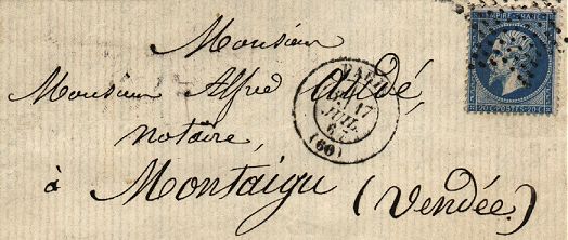 Timbre à date au type 17 avec mention : PARIS (60)