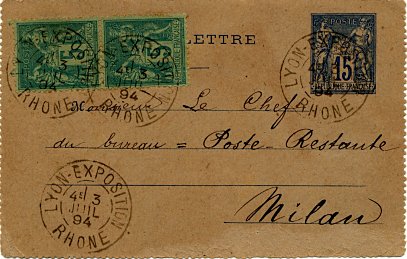 Timbre à date au type 84 avec mention : LYON EXPOSITION RHONE