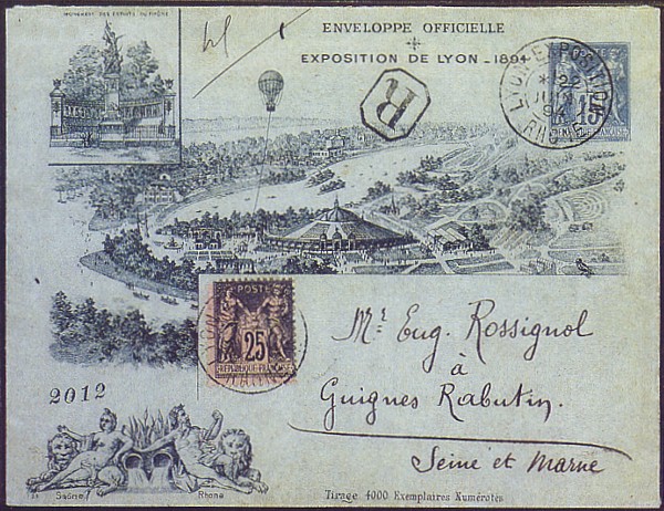 Timbre à date au type 84 avec mention : LYON EXPOSITION RHONE