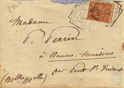 Timbre à date avec mention : INFANTERIE 1e DIVISION