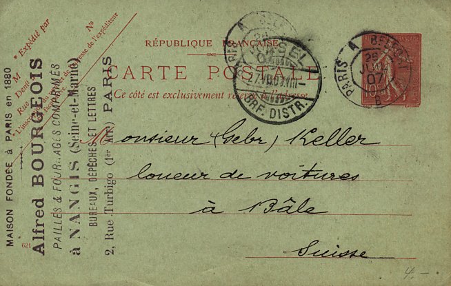 Timbre à date des ambulants de jour grand format avec lettre de brigade