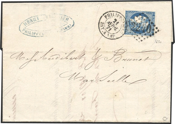 Timbre à date au type 15M avec ville et mention bateau à vapeur sous diverses abréviations (BATEAU A VAPEUR, BAT. A VAP, etc.)