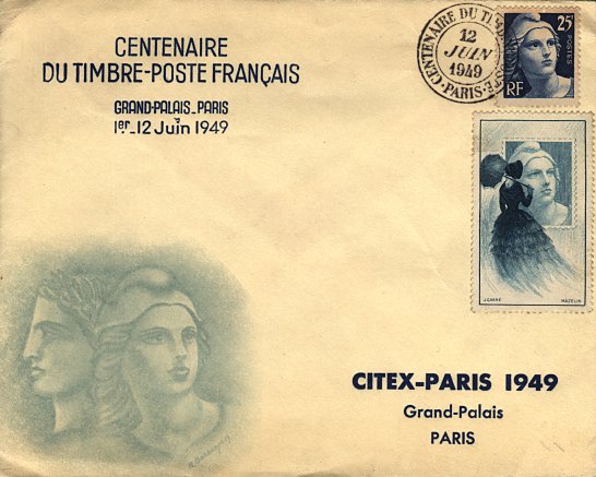 Timbre à date avec mention : CENTENAIRE DU TIMBRE POSTE - PARIS