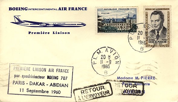 Timbre à date avec mention : P.L.M AVION + lettre