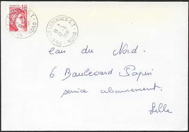 Timbre à date au type avec mention : CT (Centre de Tri)