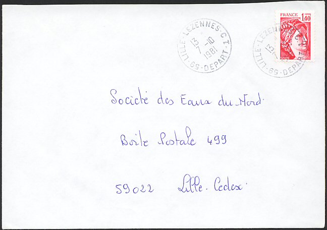 Timbre à date au type avec mention : CT (Centre de Tri)