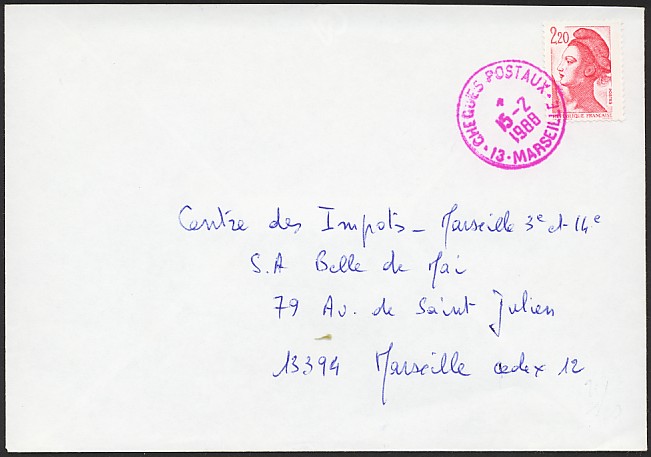 Timbre à date plastique avec mention : CHEQUES POSTAUX