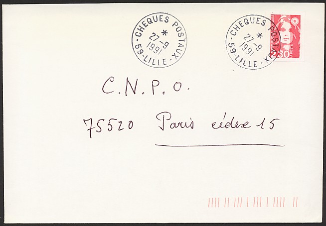 Timbre à date plastique avec mention : CHEQUES POSTAUX