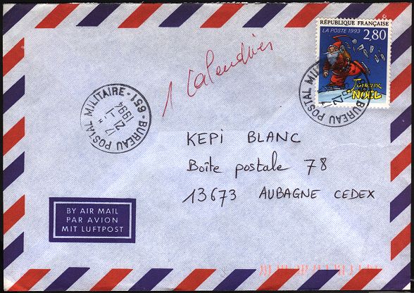 Timbre à date avec mention BUREAU POSTAL MILITAIRE et numéro de BPM