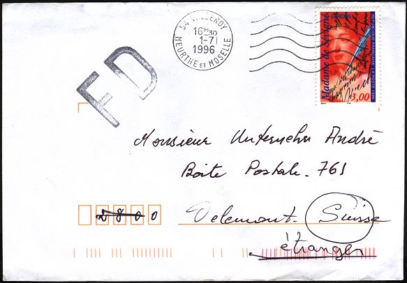 Marque linéaire avec lettres FD (Fausse destination)