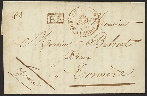 Marque encadrée avec mention P.P. (port payé) en noir