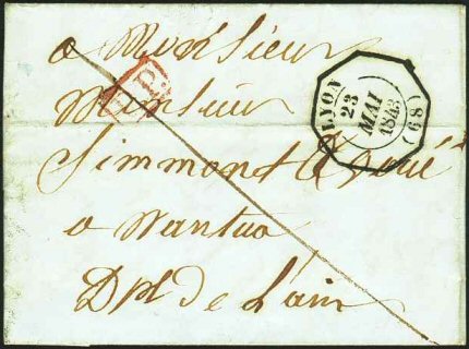 Timbre à date de hexagonal de Lyon