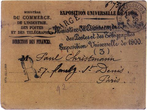 Timbre à date de l'exposition Universelle de 1900 avec mention : PARIS EXPOSITION RAPP