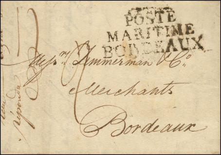 Marque linéaire avec mention : POSTE MARITIME BORDEAUX