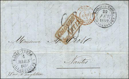 Marques de transit avec mention COLONIES &cc ART. et numéro