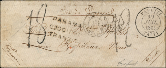Timbre à date au type 14 avec mention : PEPEÏTE TAÏTI