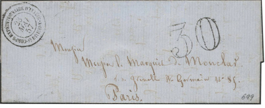 Timbre à date au type 15 avec mention : CORPS EXPEDITIONNAIRE D ITALIE 1er DIVISION