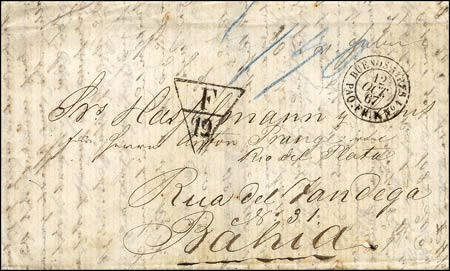 Timbre à date au type 15M avec mention "PORT AU PRINCE / PAQ. FR. F"