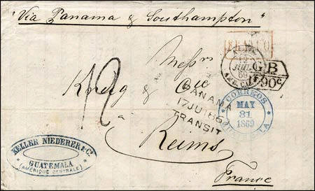 Marque hexagonale sans cercles aux bouts, lettres GB et valeur