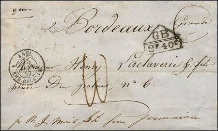 Marque rectangulaire surmontée d'un triangle(s) avec lettres GB et 2F 40c