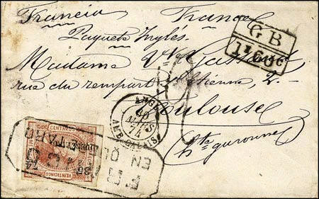 Marque rectangulaire avec lettres GB et valeur