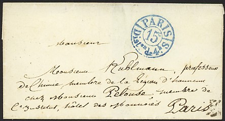 Timbre à date pour les lettres en port du de Paris à Paris
