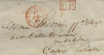 Marque encadrée avec mention P.P. (port payé) en rouge