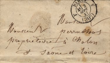 Timbre à date avec identification  du bureau de quartier pour les lettres en port du de Paris à Paris
