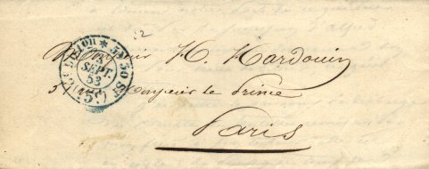 Timbre à date pour les lettres en port du de Paris à Paris