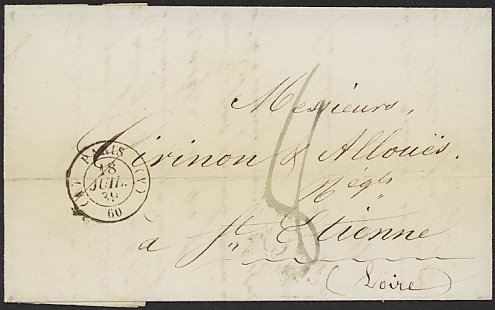Timbres à date des bureaux de quartier avec mention PARIS, sur les cotés lettre du bureau entouré de parenthèses et 60