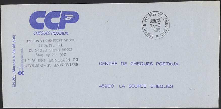 Timbre à date au type a8 avec mention : DIRECTION DES SERVICES AMBULANTS *