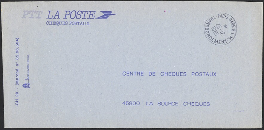 Timbre à date au type a8 avec mention : GARE PLM TRANSBORDEMENT