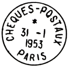 Timbre à date avec mention : CHEQUES-POSTAUX / PARIS /
