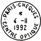 Timbre à date avec mention : PARIS CHEQUES / - CENTRE OPTIQUE - /