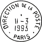 Timbre à date avec mention : DIRECTION DE LA POSTE / - PARIS -